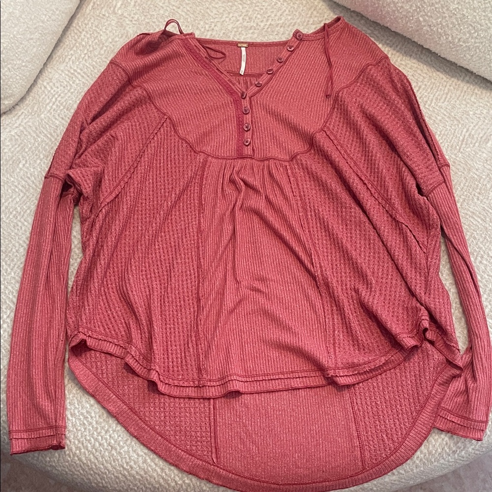 Free People Ribbed Button-Front Blouse - Rose - Picture 2 of 7